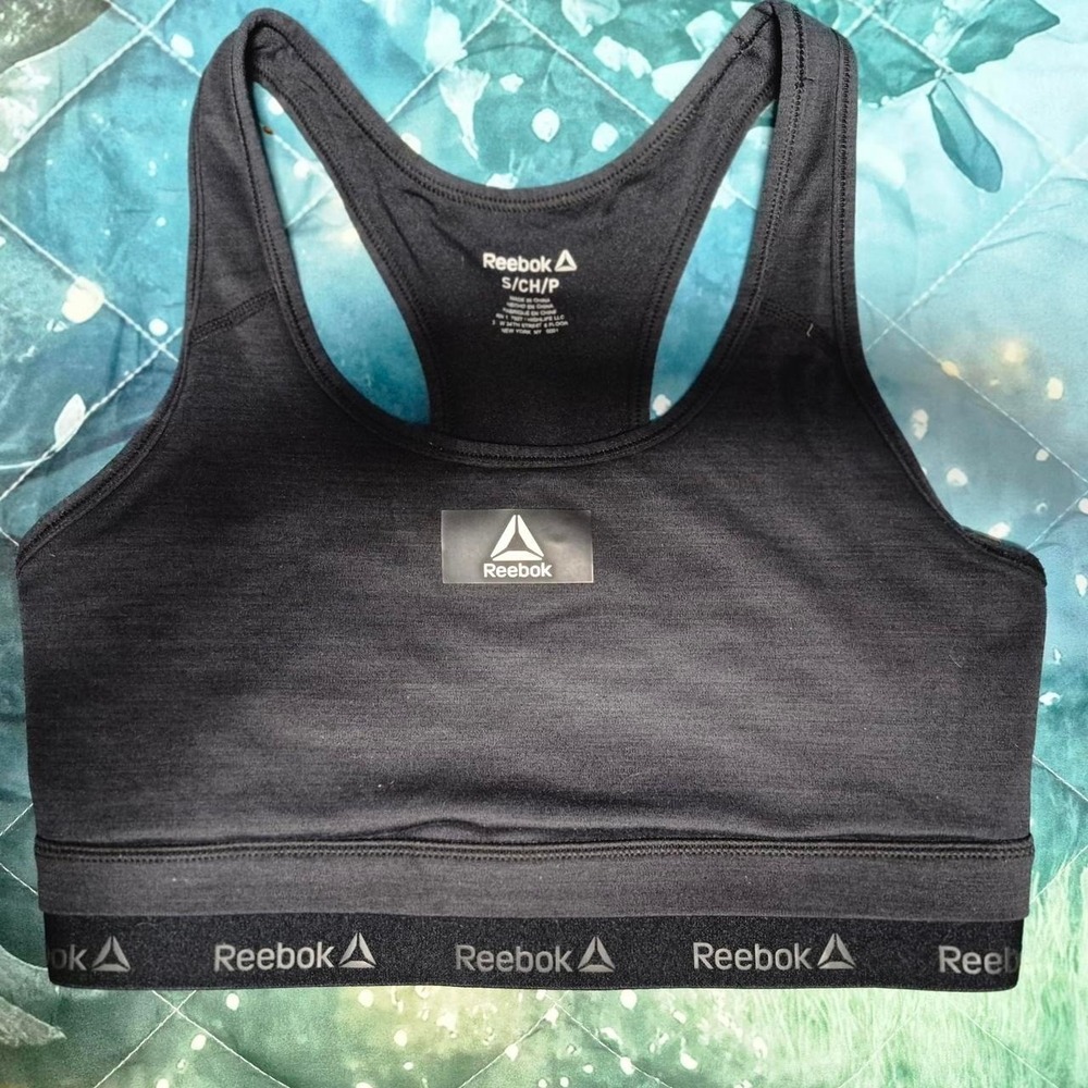 Reebok Performance Racerback Medium-Impact Sports Bra Black Heather Women Small